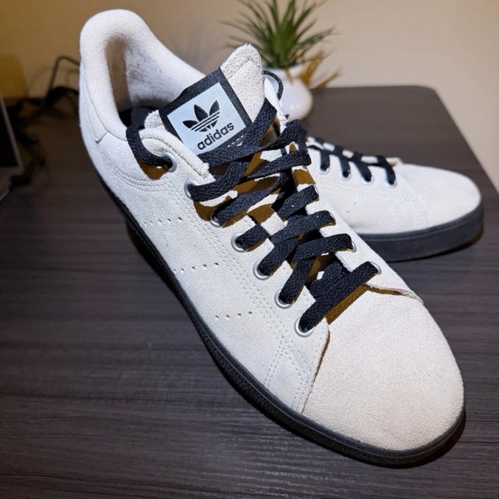 adidas Men’s Off-White Suede Sneakers with Black Accents